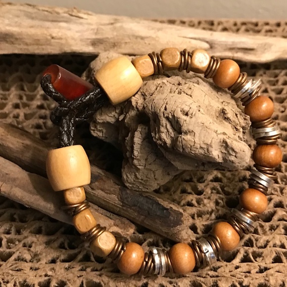 8 in.Unisex Bracelet Sterling Silver, Bronze,Wood, and Elk Horn Handmade - Picture 4 of 7